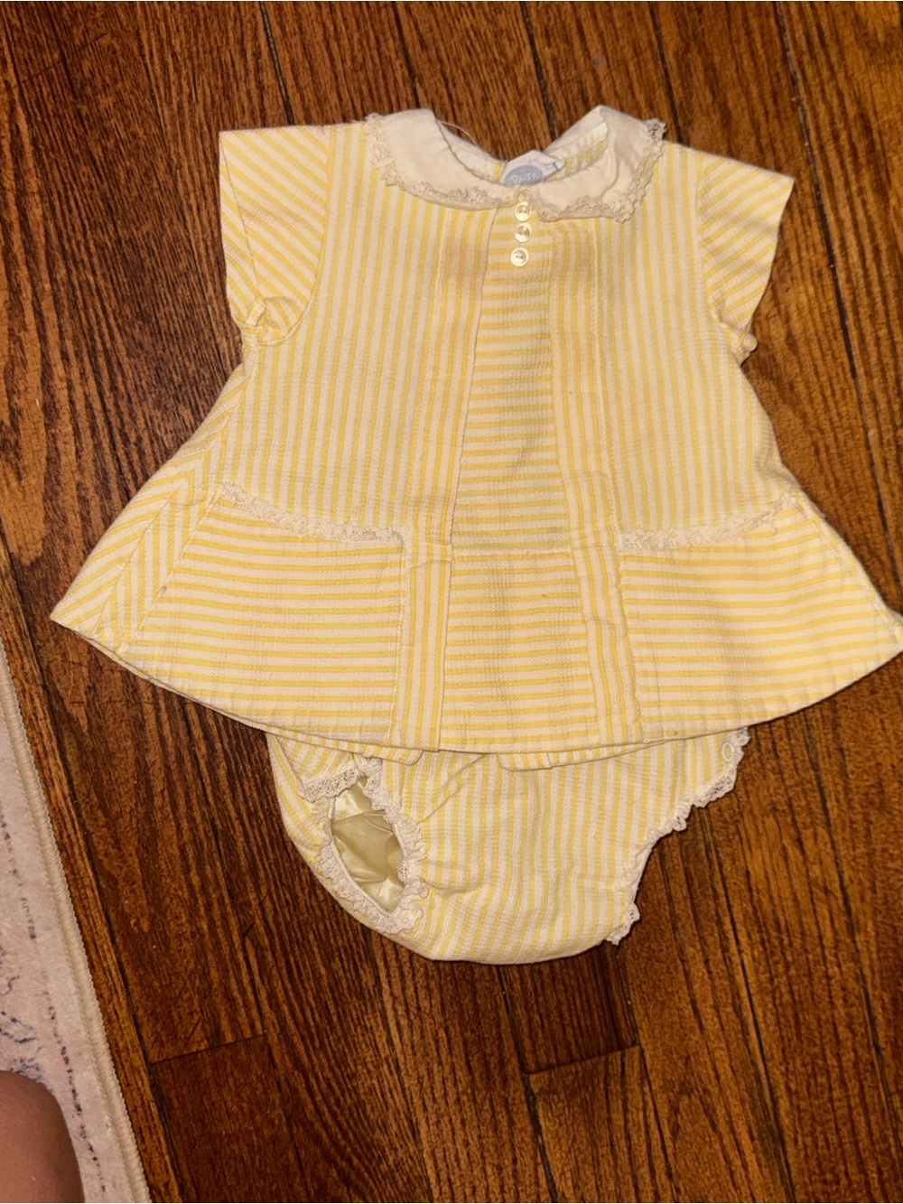 Yellow Striped vintage Bryan Baby Dress and Bloomers - Kids Accessories